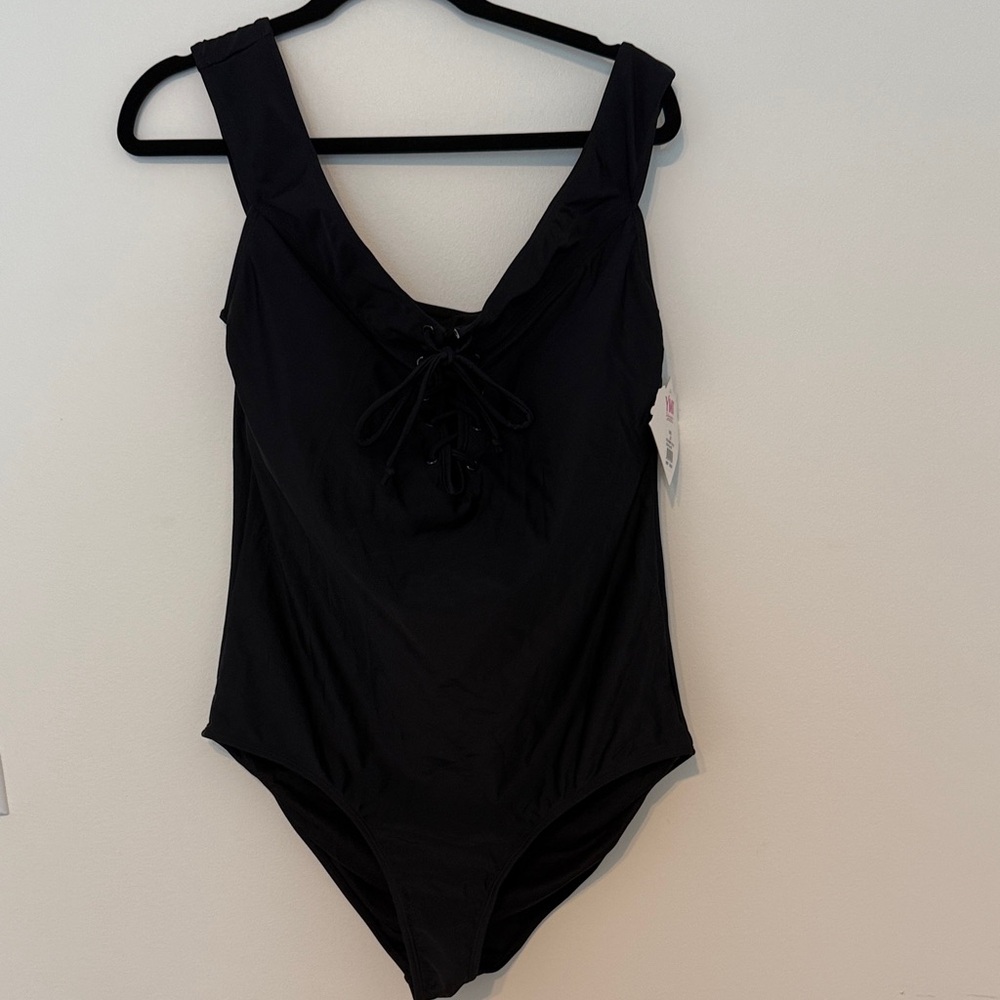 YMI Swimwear Womens Black Lace Up One Piece Swimsuit 2X YOP-104X NWT